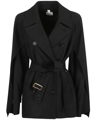 Burberry Double Breasted Belted-waist Coat - Black