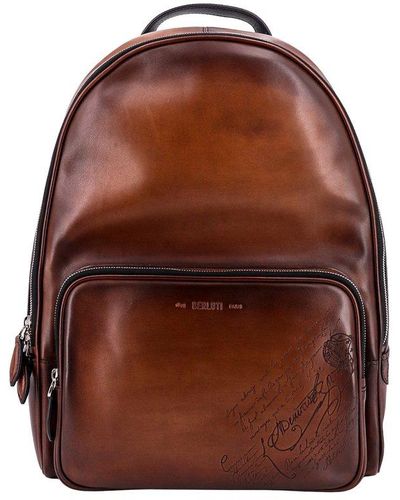 Berluti Logo Detailed Zip-up Backpack - Brown