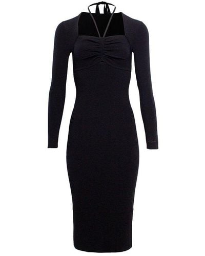 Karl Lagerfeld Cut-out Halterneck Long Sleeved Knitted Dress - Blue