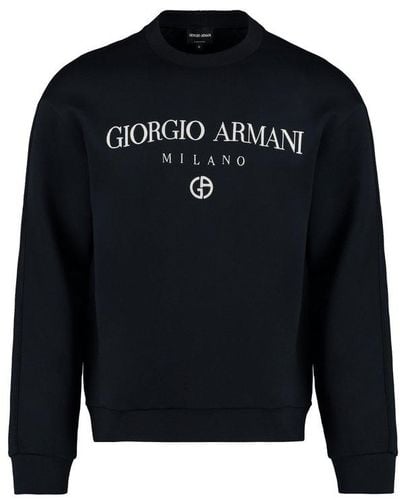 Giorgio Armani Embroidered Logo Crew-neck Sweatshirt - Black
