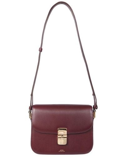 A.P.C. Purple Mahogany Shoulder Bag In Genuine Leather With Gold Colour Engraved Logo And Adjustable Shoulder Strap