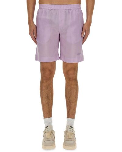 MSGM Logo Embroidered Thigh-length Shorts - Purple