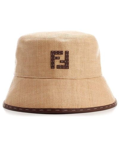 Fendi Ff Motif Patch Interwoven Bucket Hat - Natural