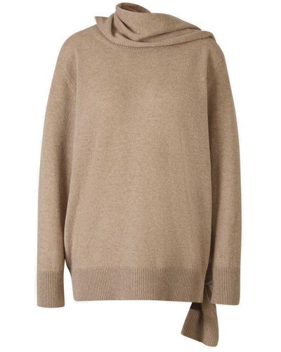 Stella McCartney Scarf Detailed Crewneck Knitted Sweater - Natural