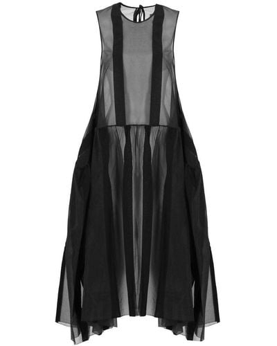 Uma Wang Avery Flounce Hem Midi Tulle Dress - Black