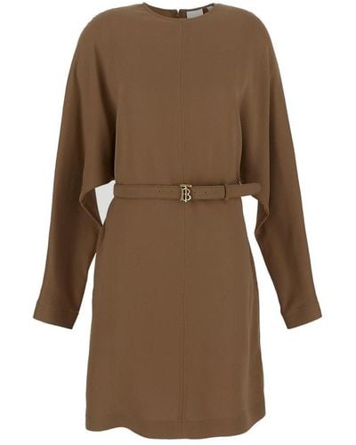 Burberry Belted-waist Long-sleeved Mini Dress - Brown
