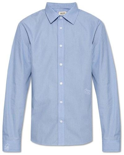 Zadig & Voltaire Stan Embroidered Striped Buttoned Shirt - Blue