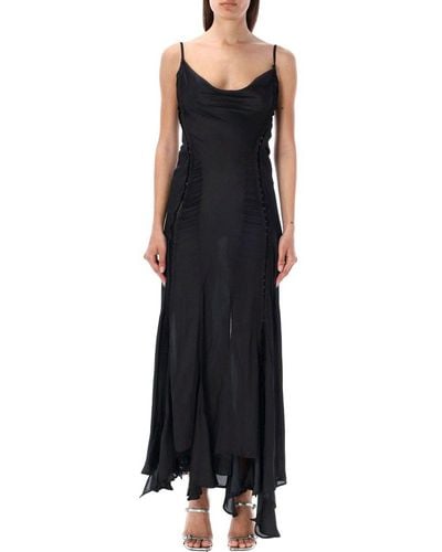Y. Project Hook And Eye Detailed Asymmetric Hem Midi Dress - Black
