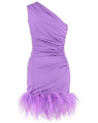 GIUSEPPE DI MORABITO One Shoulder Feather Trimmed Dress - Purple
