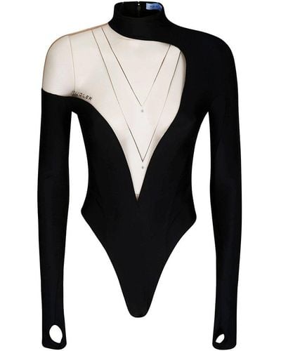 Mugler Sheer Paneled Bodysuit - Black