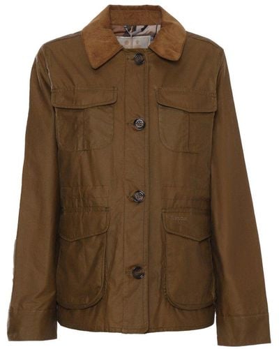 Barbour Logo Embroidered Button-up Jacket - Brown