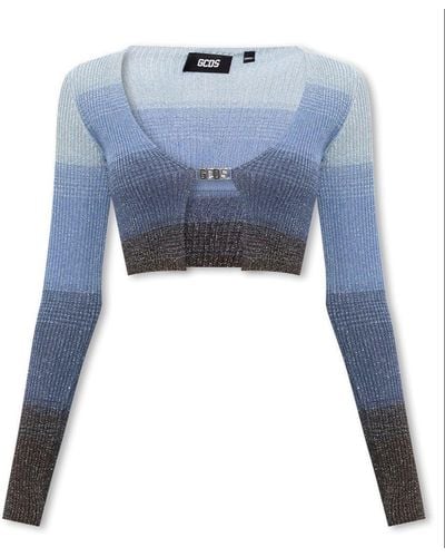 Gcds Logo Plaque Knitted Cropped Cardigan - Blue