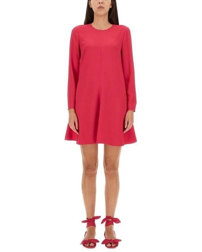 RED Valentino Red Long-sleeved Crewneck Bouclé Mini Dress