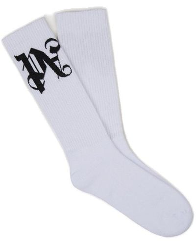 Palm Angels Logo-print Cotton-blend Socks - White