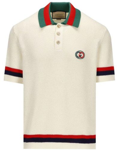 Gucci Logo-embroidered Striped Cotton-knit Polo Shirt - Natural