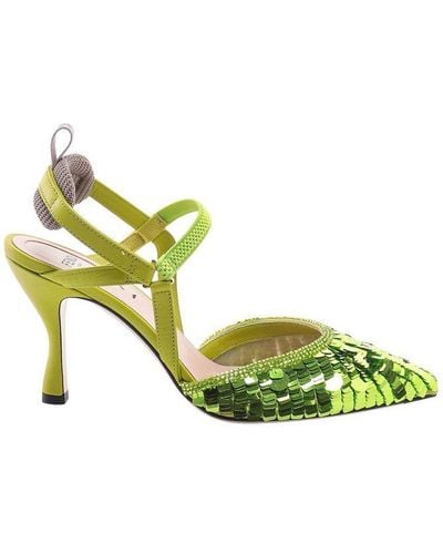 Fendi Sequin-embellished High-heeled Slingback Pumps - Green