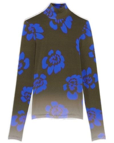 Nina Ricci Gradient Effect Floral Printed Top - Blue