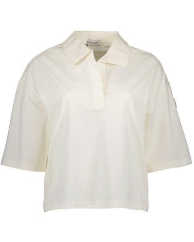 Moncler Logo Patch Cropped Polo Shirt - White