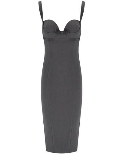 Elisabetta Franchi Bow Detailed Sleeveless Dress - Gray