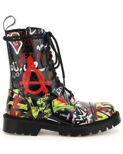 Vetements Allover Graffiti Printed Lace-up Boots - Black