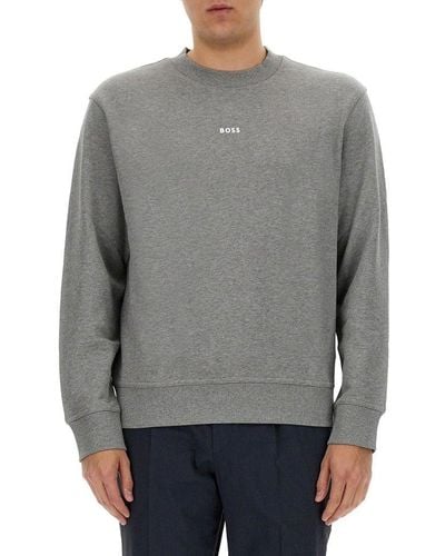 BOSS Logo Rubberised Regular-fit Sweatshirt - Grey