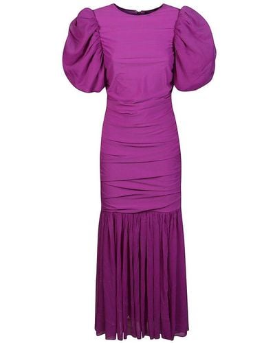 ROTATE BIRGER CHRISTENSEN Chiffon Puff-sleeved Midi Dress - Purple