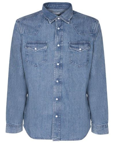Woolrich Long-sleeved Buttoned Denim Shirt - Blue