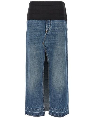 Stella McCartney Front-slit Frayed-edge Denim Maxi Skirt - Blue