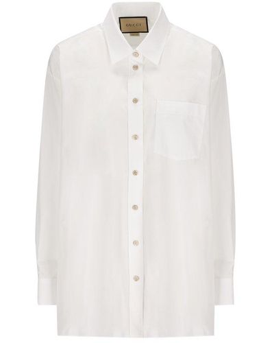 Gucci Logo Embroidered Buttoned Shirt - White