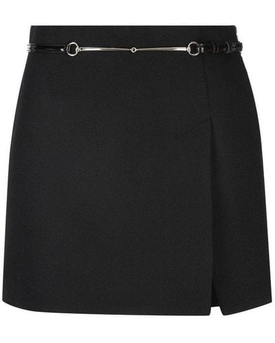 Gucci Horsebit Front Slit Mini Skirt - Black