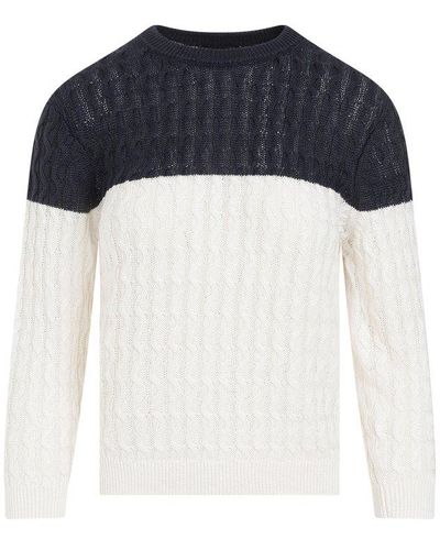 Theory Colour-block Crewneck Knitted Jumper - Blue