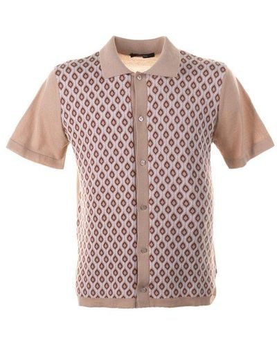 Tagliatore Jacquard Short-sleeved Knit Polo Shirt - Pink