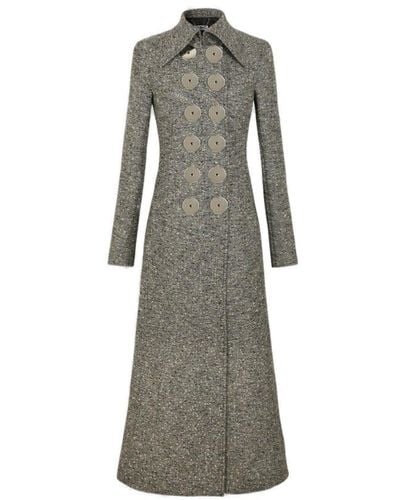 Rabanne Disc Detailed Double Breasted Coat - Grey
