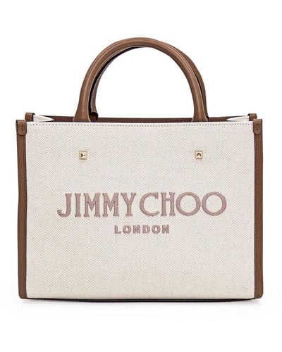 Jimmy Choo Varenne Logo Embroidered Tote Bag - White