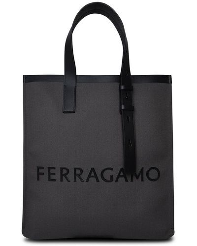 Ferragamo Grey Canvas Bag - Black