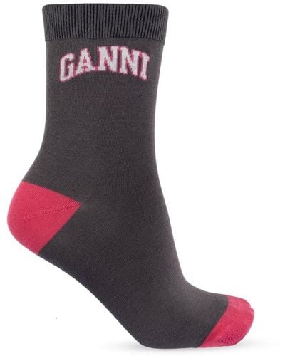 Ganni Socks With Logo - Gray