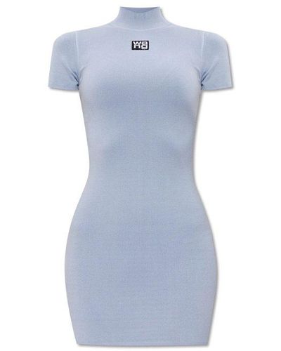 T By Alexander Wang Dress With Logo, - Blue