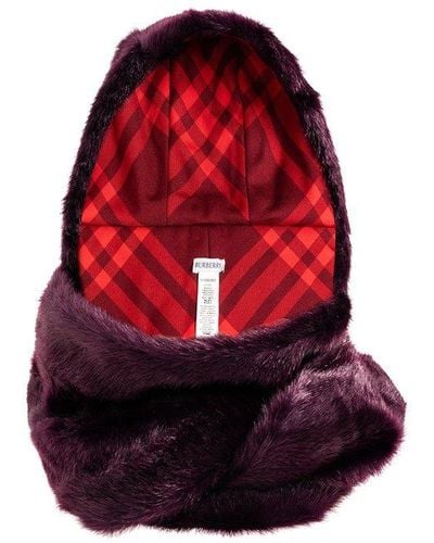 Burberry Faux-fur Hooded Wraparound Scarf - Red