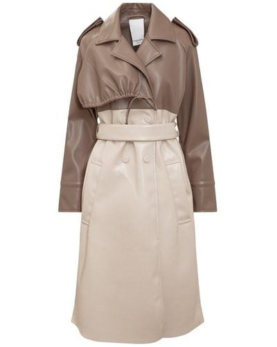 THEMOIRÈ Belted Two-tone Long-sleeved Coat - Natural