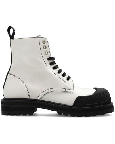 Marni Leather Combat Boots With Logo - White