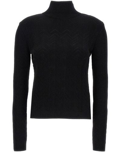 Missoni Zigzag Crochet-knit High-neck Sweater - Black