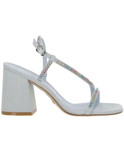 Stuart Weitzman Soiree Embellished Ankle Strap Sandals - White