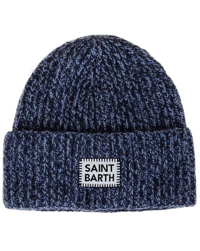 Mc2 Saint Barth Logo Patch Ribbed-knit Beanie - Blue