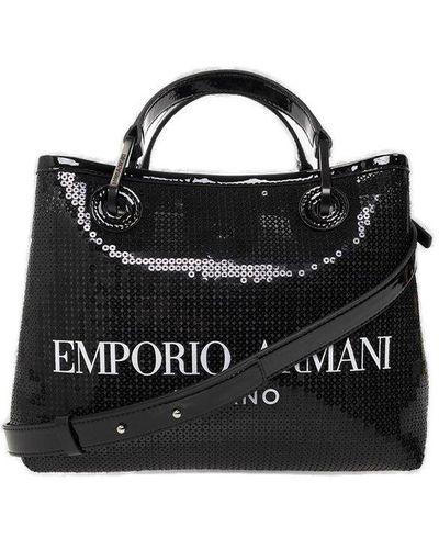 Emporio Armani 'myea Small' Sequinned Shopper Bag - Black