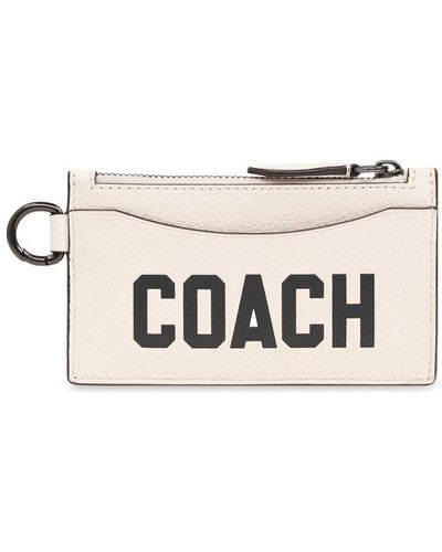 COACH Leather Card Case, - Natural