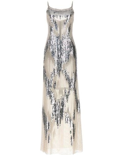 Elisabetta Franchi Sequin Embellished Carpet Dress - White