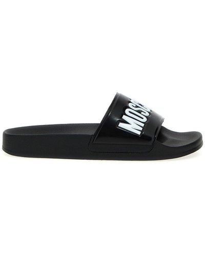 Moschino Logo Debossed Slip-on Sandals - Black