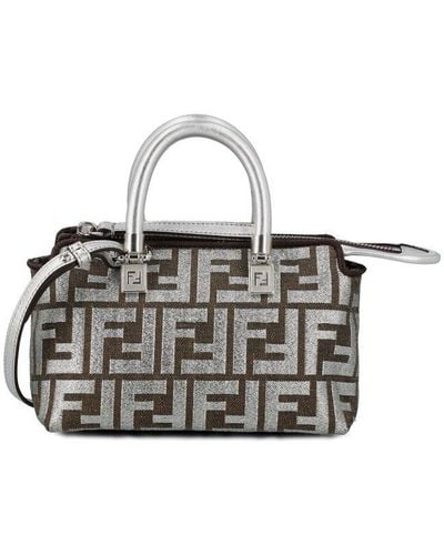 Fendi 'by The Way' Mini Silver And Brown Handbag With Jacquard Ff Motif In Canvas And Lurex - Metallic