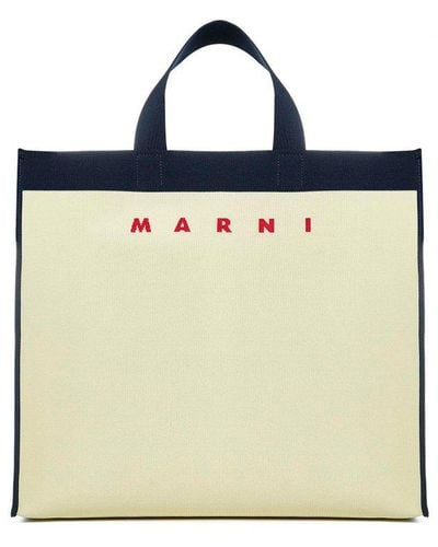 Marni Logo Canvas Large Tote Bag - Blue