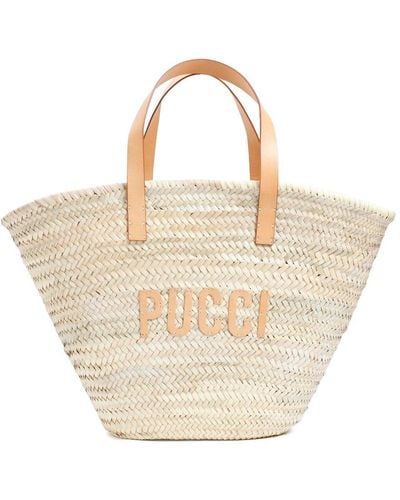 Emilio Pucci Logo Patch Double Handle Basket Bag - Natural